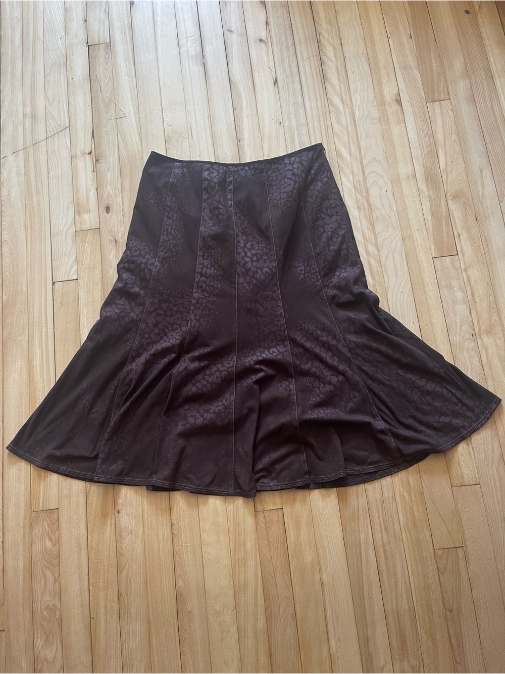 Women's Brown A-Line Flared Skirt with Subtle Jacquard